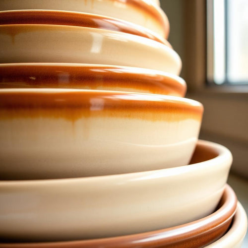 Ceramic bowls stacked showing glaze